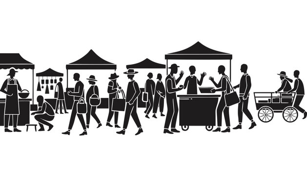 silhouette, vector, park, crowd, family, jogger, dog walker, people, black, white background, outdoor, recreation, walking, running, exercise, leisure, community, group, active lifestyle, nature, tree