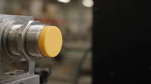 Slow Push In Zoom Shot Towards Static Stainless Steel Inductive Proximity Sensor