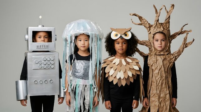 Studio Portrait of Diverse Children in Imaginative Costumes