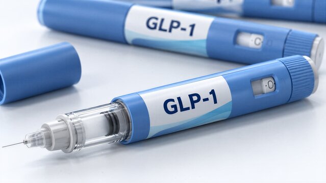 Autoinjector pens for diabetes and obesity treatment, featuring blue medication for metabolic hormone therapy and chronic disease management.