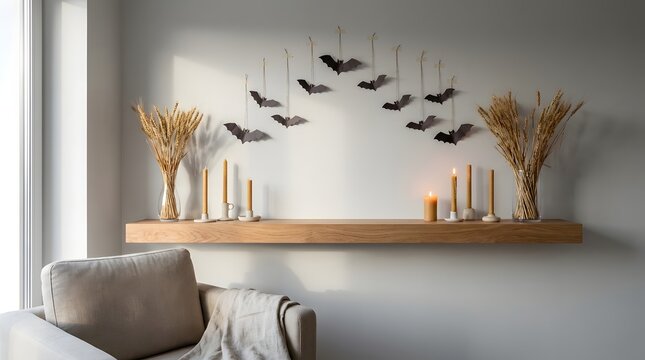 Minimalist Halloween Living Room Mantel Decor