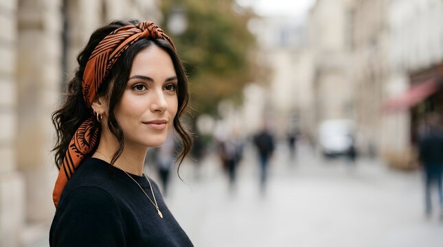 Portrait of Stylish Young Woman in City Street