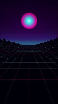 Synthwave wireframe grid horizon endless seamless loop motion