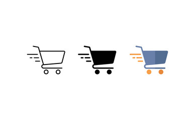 Minimalist shopping cart icon set with speed motion in flat vector style © CreativeDesign