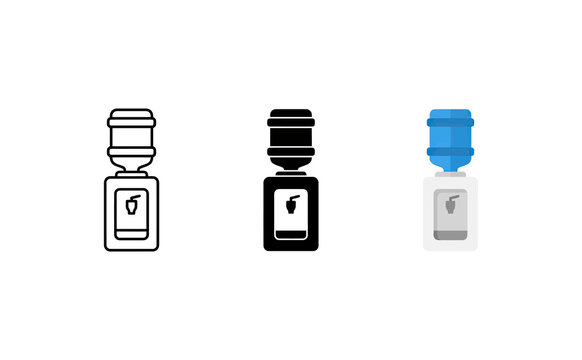 Minimalist water cooler icon set in outline and flat design