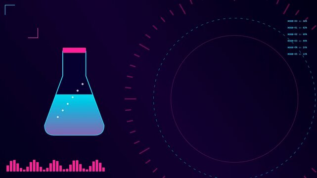 A fluid metric telemetry visualization featuring glowing glass flasks with bubbling liquid light atop digital charts and circular radar scanner interfaces in a dark moody studio