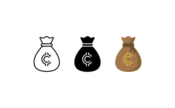 Minimalist money bag icons with cent symbol in flat vector style
