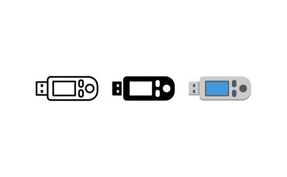 Minimalist Flash Drive Vector Icons Set in Outline, Solid, and Color Styles