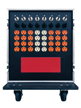 Heavy duty portable power distribution generator box front view with wheels for events