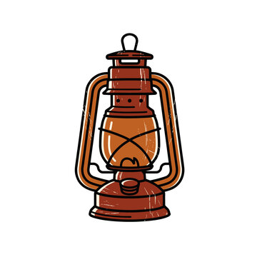 Vintage rusted metal hurricane oil lamp kerosene lantern vector illustration