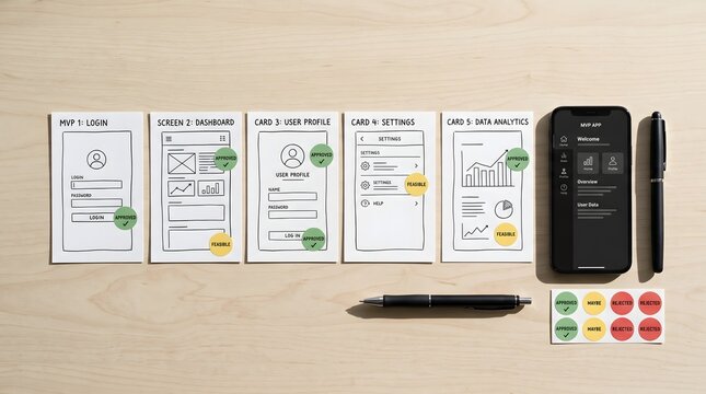 User interface design process with paper wireframes and smartphone