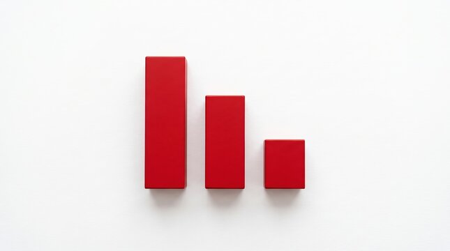 Red declining bar chart showing negative growth and financial loss isolated on white background