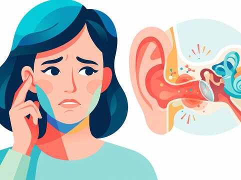 Ear Infection and Inflamed Ear Anatomy Illustration.