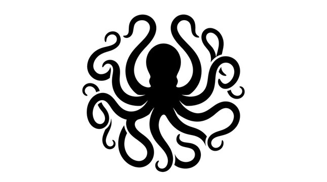 Octopus silhouette featuring detailed black tentacles arranged in a circular design pattern against a clean white background for graphic use.