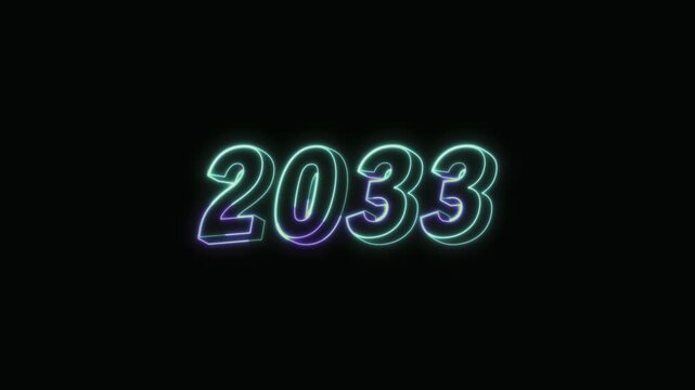  2033 New Year Text Neon Seamless Loop 4K Glowing Typography Animation for VFX and Video Editing