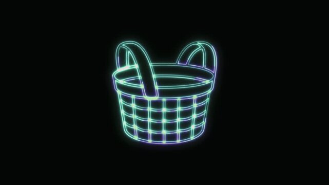  Basket Icon Neon Seamless Loop 4K with Black Background Animated Promotional Typography for Video Editing