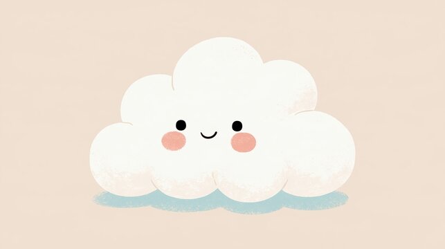 Fluffy white cloud with a smiling face and rosy cheeks on a warm cream background in Scandinavian style Generative AI
