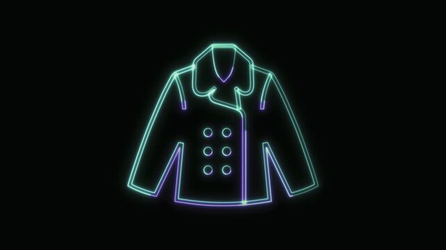  Coat Icon Neon Seamless Loop 4K with Black Background Animated Promotional Typography for Video Editing