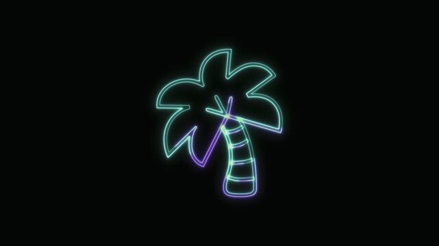  Coconut Tree Icon Neon Seamless Loop 4K with Black Background Animated Promotional Typography for Video Editing