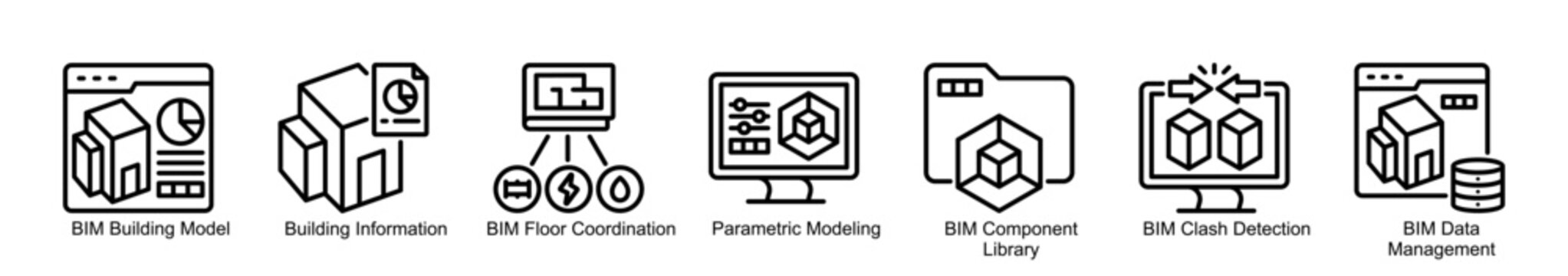 BIM Architecture Infographic Outline Style Icon Assets