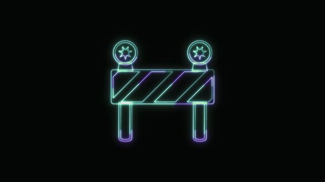  Construction Barrier Icon Neon Seamless Loop 4K with Black Background Animated Promotional Typography for Video Editing