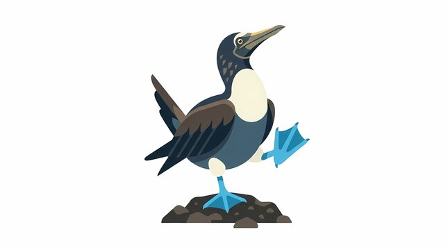 Illustration of a bluefooted booby bird standing on a rock 1.