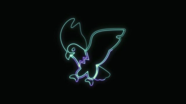  Eagle Icon Neon Seamless Loop 4K with Black Background Animated Promotional Typography for Video Editing