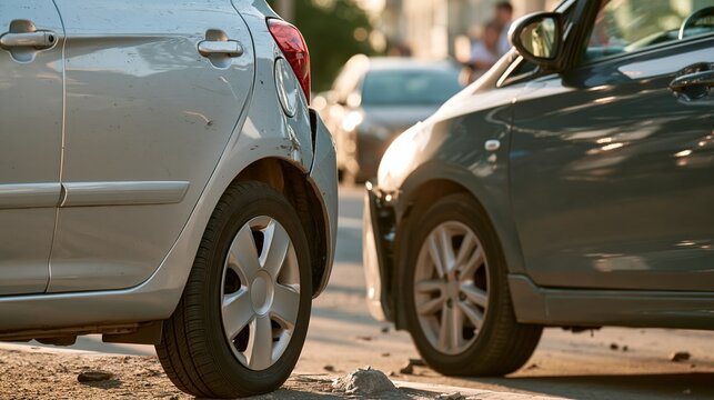 Two cars involved in minor parking collision exchanging information in urban setting Generative AI