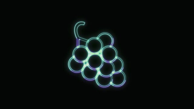  Grapes Icon Neon Seamless Loop 4K with Black Background Animated Promotional Typography for Video Editing