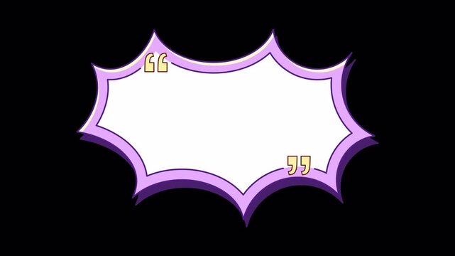 Animated Purple Comic-Style Speech Bubble Frame with Quotation Marks on Transparent Background