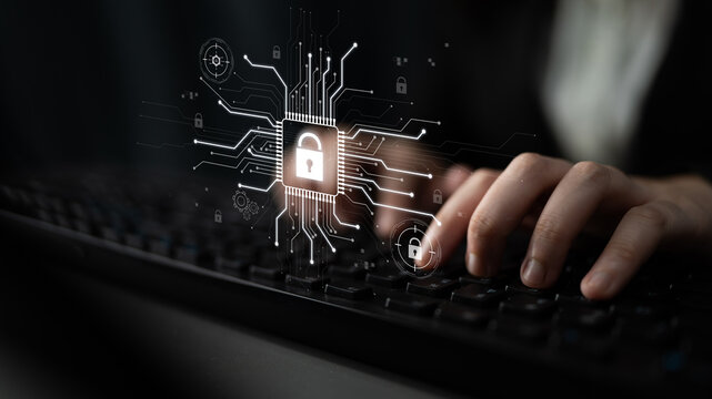 Cyber security system protecting digital infrastructure. Cyber security ensures data safety, prevents breaches, cyber security strengthens defense, and supports secure operations. Latch