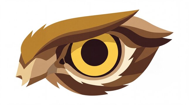 Sharp owl eye illustration with detailed brown feathers