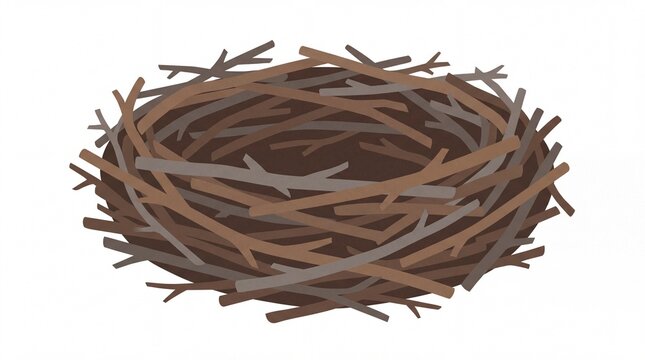 Flat illustration of an empty bird nest made of wooden twigs