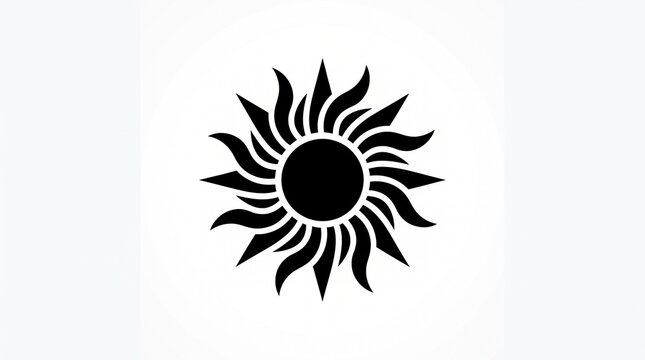 Black sun icon with wavy rays isolated on a plain white background with arranged circular pattern
