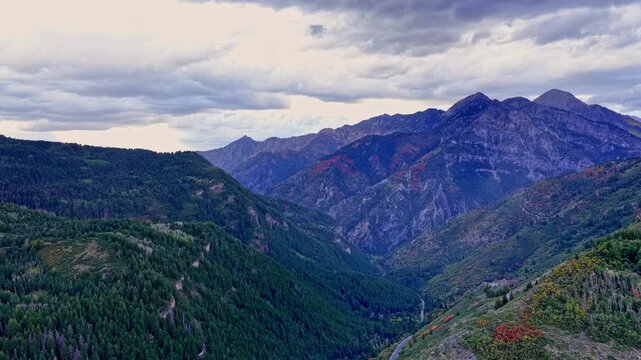 Utah's Wasatch Mountains at the beginning of Autumn - scenic aerial view