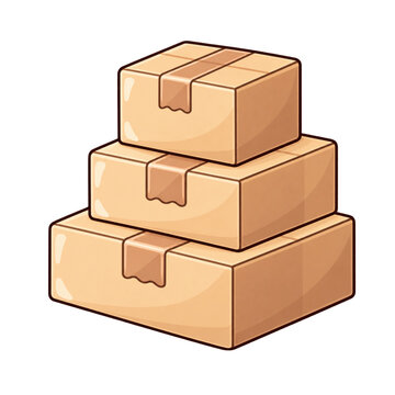 Cardboard box stack Illustration with Soft Pastel Chibi Coloring
