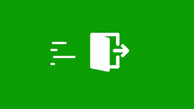 Exit sign icon animation with moving motion lines on green screen background for digital interface design.