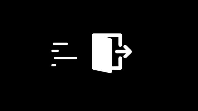 Animated exit icon with motion speed lines on black background for user interface and transition effects.