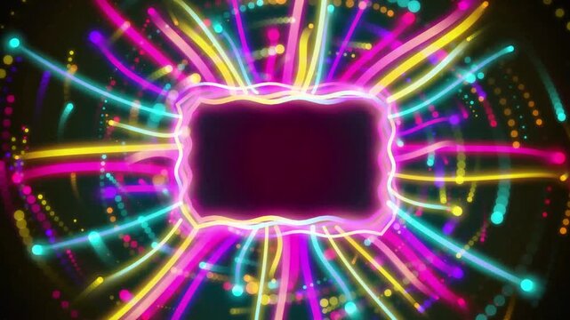 Neon light trails abstract background, with glowing rectangular, frame for motion, and event visuals