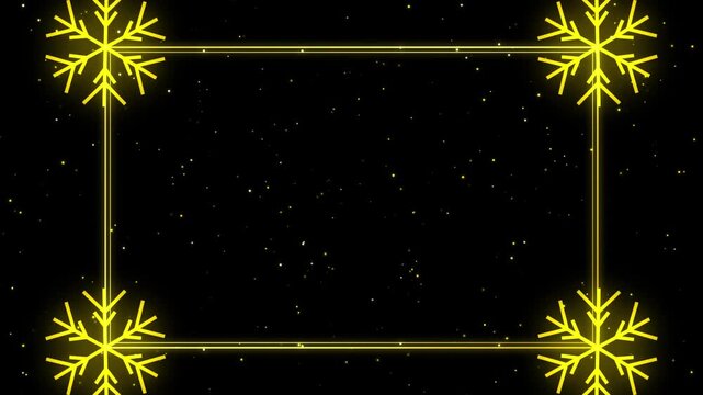 Golden snowflake frame border with glowing particles overlay for christmas and winter holiday motion