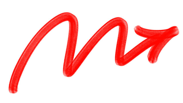 Triple wavy arrow sign with hand drawn marker stroke pointing up right. Dynamic direction pointer symbol isolated on transparent background for banner design.