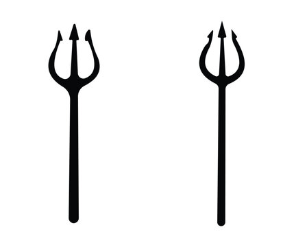 Black Trident Icon Set Trishul Pitchfork Hindu Religious Devil Symbol Vector Illustration Collection 