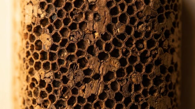 Macro texture of a dark geometric honeycomb pattern.