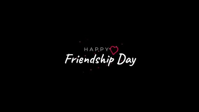 Friendship Day text animation with red heart icon on black background