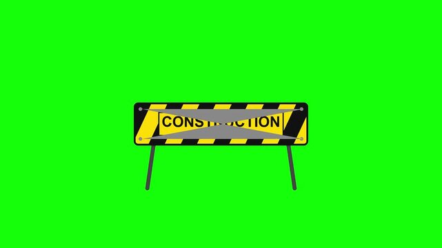 A stationary construction barricade standing against a vibrant green backdrop.