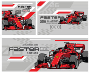 Fototapeta premium Formula One racing red car banner vector illustration