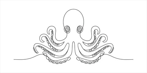 Minimalist continuous single line drawing of a sea octopus with tentacles © Smrity