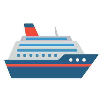 Luxury ocean cruise ship passenger liner yacht icon flat vector illustration