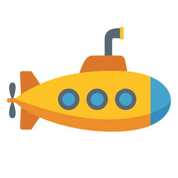 Yellow submarine underwater exploration vessel icon flat vector illustration