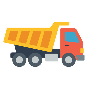 Heavy duty construction dump truck tipper vehicle icon flat vector illustration